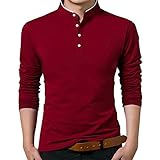 Buby Herren Rundhals T-Shirt mit Knöpfen Einfarbig Einfacher Komfort Polyester Baumwolle Sweat Tops Manner Langarm Slim Fit Atmungsaktiv Formales Business Sweatshirt Pullover Leichte Dünne H