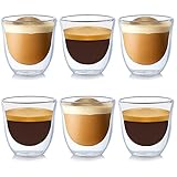 Isolierte Espresso-Gläser 6-er Set, 70 ml, Espressogläser, Doppelwandige Espresso-Tassen, Schwebeeffekt im 6er Set, für Espresso, Tee, Eistee, Cocktails geeignet, Whiskey