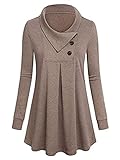 CHICTRY Damen Umstandskleid Stillkleid Langarm Schwangere Kleid Stillzeit Pulloverkelid mit Reißverschluss/Knöpfe Große Größen Champagne M