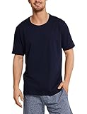 Schiesser Herren Mix & Relax T-Shirt Rundhals Schlafanzugoberteil, Blau (Dunkelblau 803), 50