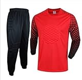 YEYP Torwarttrikot, Herren Torwart Gepolstertes Trikot und Hosen,Erwachsene Langarm Torwart Uniform Kit Sleeve,Red-L