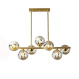 Mode Glas Sphärische Lange Kronleuchter,72cm 7-flammig Sphärische Pendelleuchte G9 Golden Kronleuchter,Transparenter Glas Globus Wohnzimmer Restaurant Pendelleuchte-Golden 7-flammig