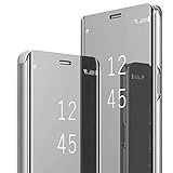 18eay Hülle Kompatibel Mit Samsung Galaxy S8 Plus Hülle S-View Spiegel Flip Handyhülle Handy Tasche Bumper Stoßfest 360° Kratzfest Protective Schutzhülle for Galaxy S8 Plus (Silver, S8 Plus)