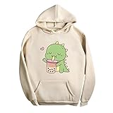 NHNKB Hoodie Damen Sweatshirt mit Kapuze Niedlich Dinosaurier Muster Kapuzenpullover Hooded Damen Jugendlich Winterp