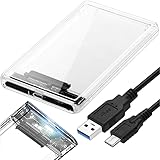 Retoo Festplattengehäuse 2,5 Zoll USB 3.0 für SATA SSD mit USB Kabel, 12 x 7.5 cm Externes Gehäuse , Festplatte Gehäuse mit werkzeuglose Montage, Externes Case mit Datentransfer, Transp