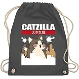 Shirtracer Anime Merch Manga Deko - Catzilla - Big Cat- weiß/rot - Unisize - Dunkelgrau - cat turnbeutel - WM110 - Turnbeutel und Stoffbeutel aus Baumw