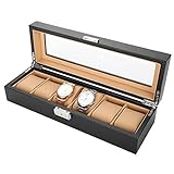 Uhrengehäuse – Kohlefaser-PU-Lederband zur Aufbewahrung von Uhren (6 Fächer)