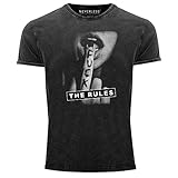 Neverless® Herren Vintage Shirt Fuck The Rules Fotoprint Mittelfinger Printshirt T-Shirt Aufdruck Used Look Slim Fit schwarz M