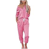 LRWEY Damen 2-teiliges Outfit Langarm Tops Jogger Hosen Sweatsuits Set Loungewear Sweatpants Active Wear, rose, 42