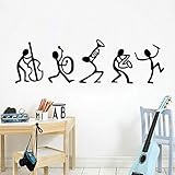 Funny little cartoon men's guitar band wall sticker vinyl home decor children's playroom decoration self sticker mural -68.4x20.4