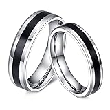 ANAZOZ 2 Stück Ringe Schwarz Partner Edelstahlringe Eheringe für Damen Herren Silber Linie Galtt Glänzend Personalisiert G