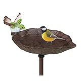 Relaxdays Gusseisen Vogeltränke zum Stecken, mit Erdspieß, Gartendeko, Vogelfutterstelle, Wasserschale, 1 m hoch, b