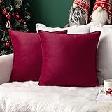 MIULEE 2er Set Samt Kissenbezug Weihnachten Flansch Kissenhülle Dekorative Sofakissen Dekokissen Umwickelte Kante Kissenbezüge Zierkissenbezug für Sofa Wohnzimmer Schlafzimmer 40x40 cm Wein R