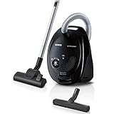 Siemens Staubsauger mit Beutel synchropower VS06A212, Bodenstaubsauger, Hygiene-Filter, Bodendüse für Parkett, Teppich, Fliesen, starke Saugleistung, langes Kabel, 600 W, schw