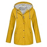 Lomelomme Damen Streifen Windbreaker Lang Große Größen Regenjacke mit Kapuze Wasserdicht Atmungsaktiv Regenparka Winddicht Regenmantel Outdoorjacken Sportjack