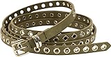 fashionchimp Doppelgürtel für Damen, Wickelgürtel mit Lochnieten-Besatz und Silber-Schließe, Breite ca. 1,5cm (Oliv)
