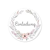 24 STICKER: Einladung Etiketten als Gastgeschenk in PASTELLFARBEN mit Büten als Siegel für Briefumschläge Anhänger oder Briefe zur Hochzeit Geburtstag Taufe Familienfeier • 4 cm, rund,