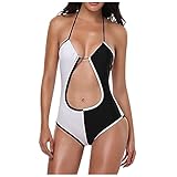 Einteilige Badeanzug Für Frauen Sexy Schwarz und Weiß Two Tone Lace Up One Piece Temperament Strappy Beachwear Bik