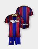 Set Trikot und Hose Replica FC. Barcelona 1. EQ Saison 2020-21, Lizenzprodukt, glatter Rücken, 100 % Polyester, Gr. 35 Blau (Blaugrana)