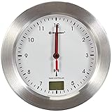 Bresser 8020114 Bad Wanduhr MyTime Bath mit Temperaturanzeige und Funkuhr mit gebürstetem Aluminiumrahmen, Saugnäpfen und Standfuß für Tischmontage, Weiß/Silb