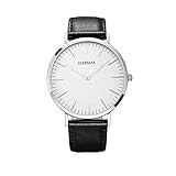 GOLD CARP Unisex Männer Damen Herren Quarz Leder Uhren Minimalistische Armbanduhr Ultra Dünne Analoger Armbanduhren Slim Großes Gesicht Wasserdicht Erwachsene Silber Roség