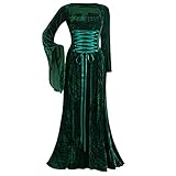 Damen Mittelalter Party Kostüm Vintage Damen Gothic Style Lange Ärmel Einschultriges A-Line Kleider Renaissance Robe Kostüm Partykleid Cocktailkleid Steampunk Röcke Maxikleid Cosplay Kostü