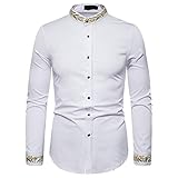 Mode Besticktes Hemd Western Style Hemd Muster Besticktes Henry Kragen Langarm Hemd Slim Fit Formal Casual Business Party Dress Shirts Solide Casual Business Formal Button Up S
