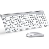 TopMate Kabellose Tastatur und Maus Ultra Slim Combo 2.4G Silent Compact USB Maus und Scherenschalter Tastatur Set mit Abdeckung, 2 AA und 2 AAA Batterien, für PC/Laptop/Windows/Mac - Silber Weiß