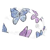 Bunter Schmetterling lila 2 Stück verstellbare Arbeitskappen niedlich bedruckte Arbeitskappe mit Knopf Bouffant Turban Kappe für Damen und H
