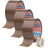 Tesa 3 Rollen Klebeband Braun 64014 - Paketband 50 mm x 66 m - Paketklebeband leise abrollend + Gratis Tesafilm [15mm x 10m]