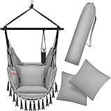 KESSER® Hängesessel mit 2 Kissen Getränkehalter & Bücherfach - Safari XXL Hängestuhl für Erwachsene & Kinder Hängematte bis 150 kg Hängesitz Aufhängung Indoor & Outdoor Wohn & Garten Terrasse G