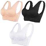 Encounter Sommer Dünn Komfort Damen Starker Halt Gepolsterter Push up Ohne Bügel Sport BH Bustier Stretch Sports Unsicht Bra Top Für Yoga Fitness-Training(Schwarz+Weiß+Haut, XL)