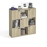 KOMTO Bücherregal Sonoma Eiche - 90 x 90 x 27,5 cm Bücherschrank mit Türen Holz Raumteiler Regal 9 Fächer Würfelregal für Kinderzimmer und W