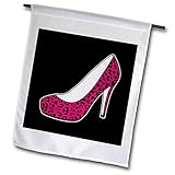 3dRose FL_57138_2'I Love Shoes Pink Cheetah High Heel Schuh auf schwarzer Gartenflagge, 18 x 27