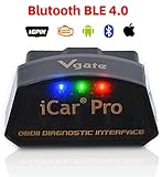 vgate iCar Pro OBD2 Bluetooth 4.0(BLE) Diagnosegerät Auto Automotive Motor Fehlercode-Lesegerät ELM 327 V 2.3 Für Android/IOS-System, kompatibel mit App Torque,OBD Car D