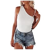 YunYoud Damen Top Sexy ärmellos Elegant Tops Ärmellose Shirt Slim Fit Oberteile Round Neck Ribbed Camisole One Shoulder Straps Tank Top Einfarbiges T-Shirt Sommer S