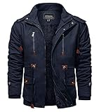 KEFITEVD Winterparka Herren Jacke Übergangsjacke Warme Winter Mantel mit Kapuze Fleece Bomberjacke Military Parka Kapuzenjacke Outdoor Freizeit Jacke Dunkelblau XL