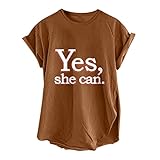 Komiseup Sommer Damen T-Shirt Lustige Niedliche Vintage Totenkopf Druck Seitenschlitz Top Kurzarm Bluse Lustiger Briefdruck Lose Rollärmel Damenob