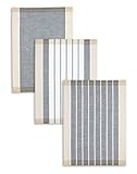 Kracht 3-er Pack Jacquard Geschirrtuch, Halbleinen, Streifen sortiert, anthrazit-schwarz-beige, 50x70