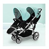 QIFFIY Hochwertiger Zwillings-Kinderwagen, zwei Kinderfahrten in einem Kinderwagen, vier Radaufhängung, drei Gangeinstellungen, Kinderwagen, Buggy (Farbe: Mintgrün)