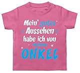 Statement Sprüche Baby - Mein gutes Aussehen Onkel Junge - 6/12 Monate - Pink - Baby Tshirt Junge Onkel - BZ02 - Baby T-S