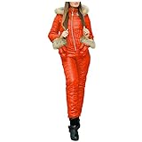 Women Snowboard Ski Suit Fashion Plush Collar Casual Keep Warm Thick Hot Outdoor Sports Zipper Ski Suit (Orange, XL)