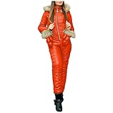 Women Snowboard Ski Suit Fashion Plush Collar Casual Keep Warm Thick Hot Outdoor Sports Zipper Ski Suit (Orange, XL)