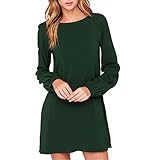 Xjp Frauen Casual Solid Rundhals Langarm Mini Kleid (S, Grün)