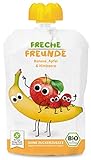 Freche Freunde Bio Quetschie Banane, Apfel & Himbeer, Fruchtmus im Quetschbeutel für Babys ab 6 Monaten, glutenfrei, 6er Pack (6 x 100 g)