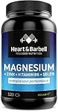 HEART & BARBELL® Premium Magnesium Kapseln hochdosiert [120 Stk.] I 4 in 1 Komplex aus Magnesium, Zink, Vitamin B6 und Selen I Hochdosiertes Magnesium zur täglichen Einnahme I 100% Made in Germany