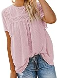 Jolicloth Sommer Bluse Damen O-Ausschnitt Swiss Dot Shirt Solide Kurzarm Tops Lässige T-Shirt Oberteile für Damen F