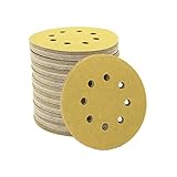 KATUR 100ST Schleifscheiben Pads Gold 125mm/5 Zoll, Haken und Schleife 100 Stück x 150 Körnung, 8-Loch Runde Schleifscheiben Pads für Ex