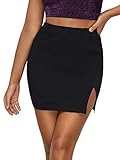 DIDK Damen Strick Rock mit Schlitz Figurbetont Minirock Bodycon Lässig Bleistiftrock Casual Strandrock Einfarbig Schwarz XS