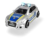 Dickie Toys 203713011 Audi RS3 Polizei, Polizeiauto mit Friktion, mit Zubehör und Straßensperre, Licht & Sound, inkl. Batterien, Maßstab 1:32, 15 cm, ab 3 Jahren, Silber, b